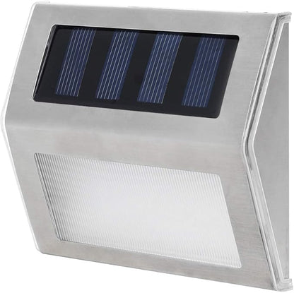 Walfront Solar Step Lights, LED Outdoor Stair Lights, Stainless Steel, Warm White, IP65 Waterproof, 4 LED, for Fence, Patio, Yard, Walkway