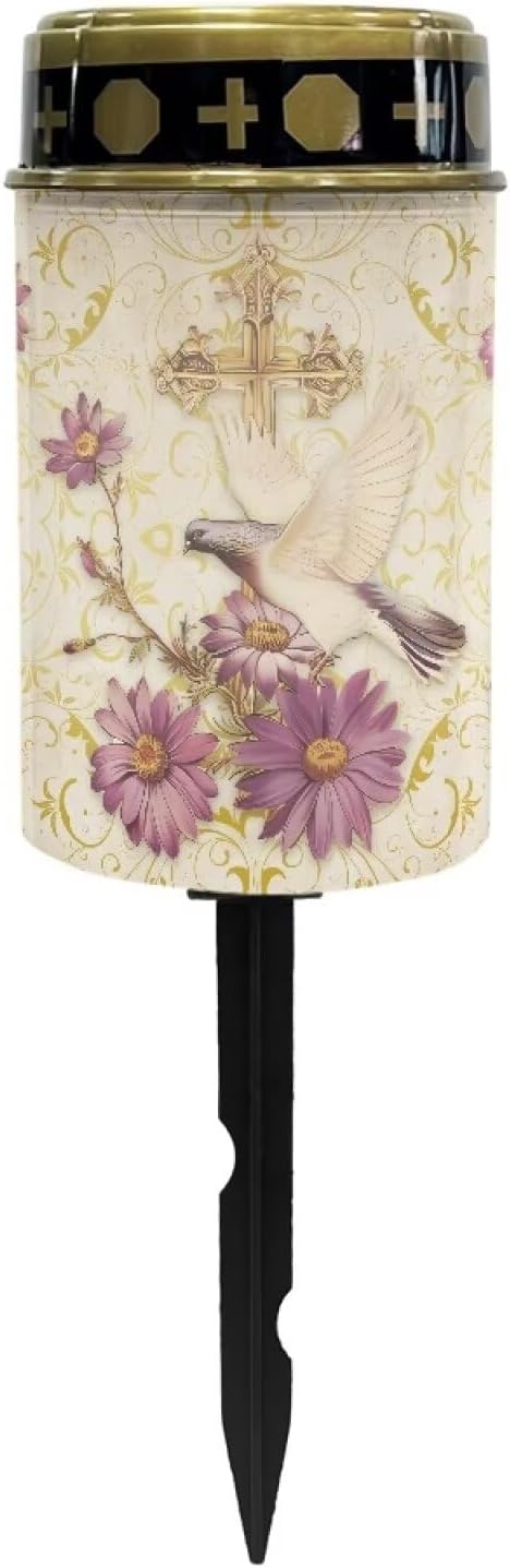 Cross Cemetery Solar Lights Peace Dove Solar Lights Outdoor Garden with Purple FloralSolar Lights Outdoor Waterproof for Pathway, Landscape, Path, Yard