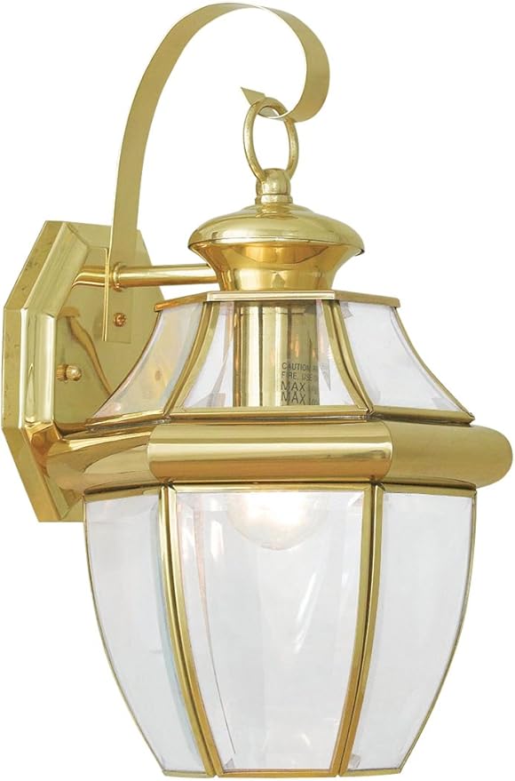 Livex Lighting 2151-02 Monterey 1 Light Outdoor Polished Brass Finish Solid Brass Wall Lantern with Clear Beveled | Lumora