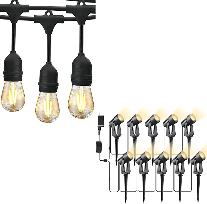 Svater 192 FT Outdoor String Lights 2W with Landscape Lighting Low Voltage 10 Pack, Patio Light for Outside Warm White