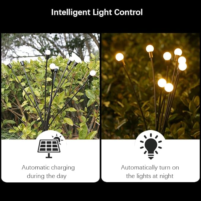 2 Pack Solar Lights Outdoor Firefly Style - Waterproof Outdoor Solar Light with 6 LEDs, Decorative Garden Decor for Yard, Patio, Pathway