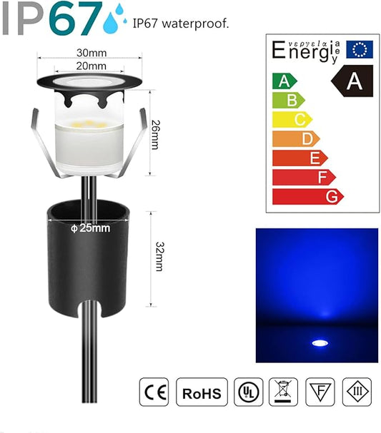 LED Recessed Deck Light Kits with Protecting Shell,Outdoor Landscape Lighting IP67 Waterproof,DC 12V Low Voltage Blue for Garden,Yard,Stair,Patio,Kitchen Decoration In Ground(30pack,black border)