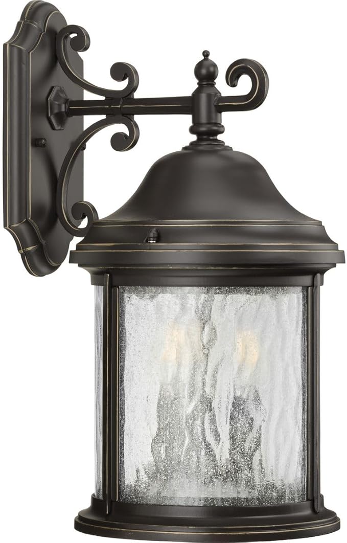 Progress Lighting Ashmore Collection 3-Light Water Seeded Glass New Traditional Outdoor Medium Wall Lantern Light | Lumora