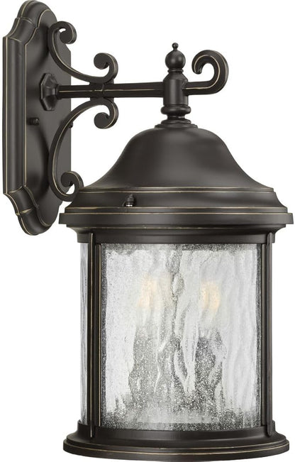 Progress Lighting Ashmore Collection 3-Light Water Seeded Glass New Traditional Outdoor Medium Wall Lantern Light Antique Bronze