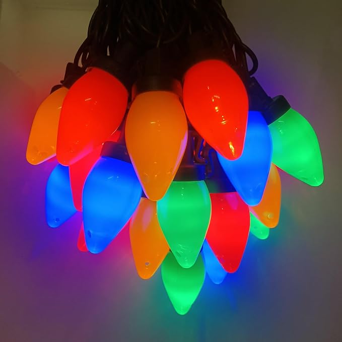 25Ft Christmas Lights Outdoor, C7 LED Christmas Lights with 25 Shatterproof Colored Light Bulbs, Plug in Waterproof Vintage Christmas Light for Patio Camping Garden Wedding Xmas Outdoor Decor