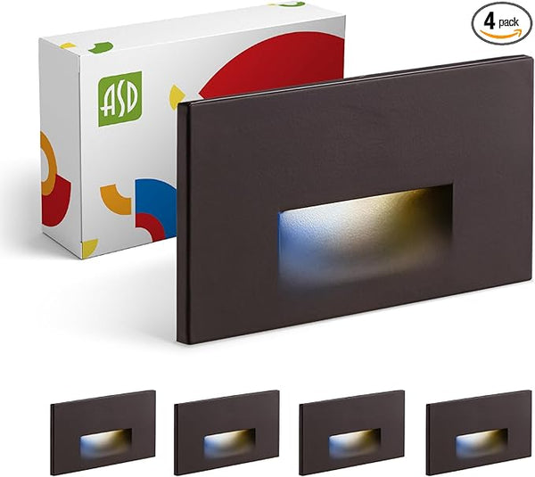 ASD LED Recessed Step Light Fixture, Outdoor & Indoor Stair Tread Lighting | 3CCT, Dimmable, Waterproof, ETL Listed | Lumora