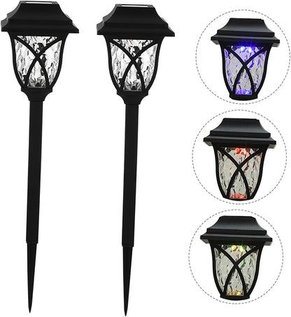 Mikikit 4pcs Solar Pathway Lights Outdoor LED Landscape Lighting Garden Decoration for Patio Courtyard with Warm and Blue Glow
