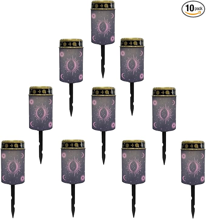 Outdoor Solar Lights for Homs,Moon Star and Sun Landscape Lighting & Accessories Black Solar Lantern,Solar Powered Fairy Lights for Outside Flame Warm White Lights Stoplight
