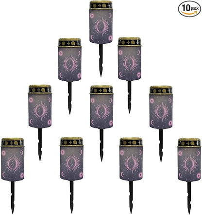 Outdoor Solar Lights for Homs,Moon Star and Sun Landscape Lighting & Accessories Black Solar Lantern,Solar Powered Fairy Lights for Outside Flame Warm White Lights Stoplight