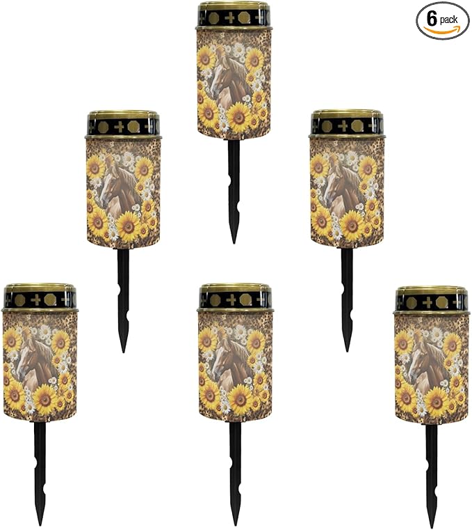 Sunflower Horse Solar Light Outdoor Pathway Lights Waterproof Horse Outdoor Decor,Garden Stake Lights for Outside Yard Patio,Solar Walkway Lights Spotlights-Warm White
