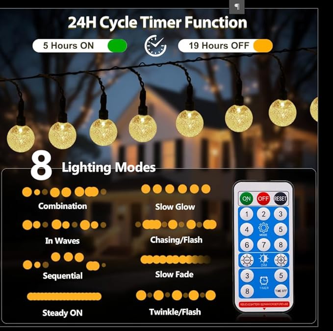 SeaShine Rechargeable Battery Operated String Lights - 16ft 30LEDs Crystal Globe String Lights, IP65 Waterproof | Lumora