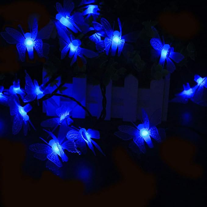 Butterfly String Lights,AMZSTAR Waterproof 20FT 30LED Butterfly Solar Light Outdoor Solar Rope Lights Fairy Light Decorative Garden Lights for Cafe Patio Party Garden Wedding (Blue)