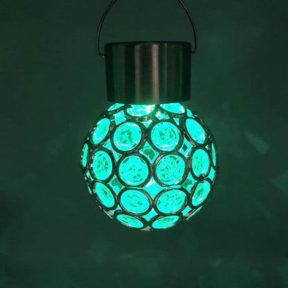 Solar Hanging Ball Lights, 2 Pack Outdoor Solar Powered Hollow Out Ball Lights, Hanging LED Light with 7 Color Auto-Changing for Yard, Garden, Lawn, Patio, Flower Bed