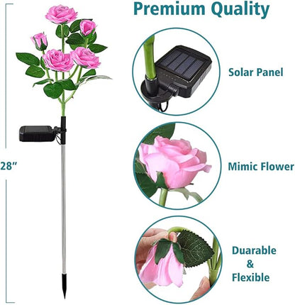 Outdoor Solar Garden Stake Lights, Outdoor Decorative Rose Flowers Lights Waterproof Solar Powered for Patio, Lawn, Garden, Yard Decoration