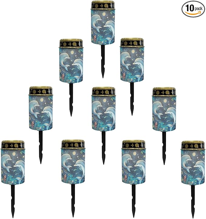 Dolphin Solar Garden Lights Outdoor Solar Walkway Lights,Moon Star Pathway Lights Waterproof Solar Pathway Lights Solar Powered Fairy Lights for Home Path