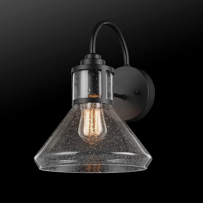 GLOBE Electric 44661 Torrent 1-Light Outdoor Wall Sconce, Black, Seeded Glass Shade, 60W Vintage Edison | Lumora
