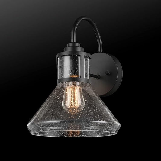 GLOBE Electric 44661 Torrent 1-Light Outdoor Wall Sconce, Black, Seeded Glass Shade, 60W Vintage Edison Incandescent Bulb Included