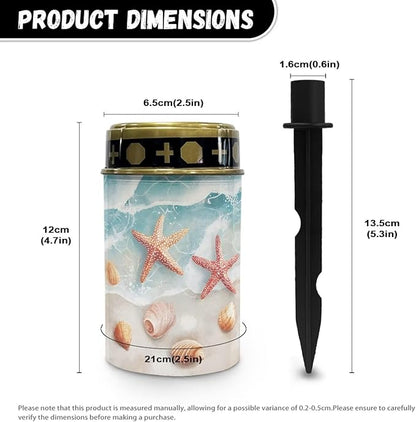 ZOUTAIRONG Solar Light for Cemetery Grave Garden Lights Red Starfish Conch Pattern Solar Powered Pathway Lights Outdoor Cemetery Lamp-1 Pack