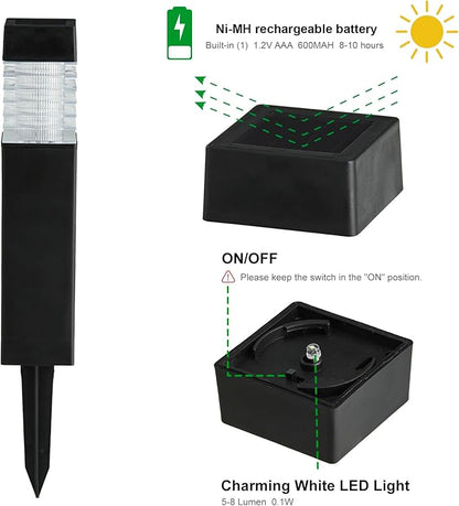 Glitzhome Solar Ground Lights Outdoor Waterproof 6 Pack Pillar Solar Powered Garden Lights for Walkway Yard Backyard Lawn Landscape Decorating