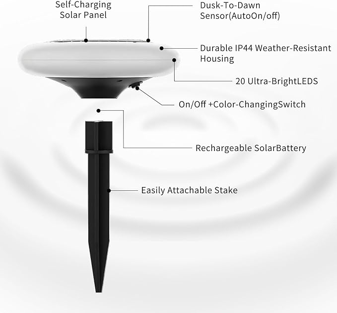 Solar Garden Pathway Lights Color Changing LED Disc Stakes 6 Pack Outdoor Landscape Lighting for Yard Park Walkway | Lumora