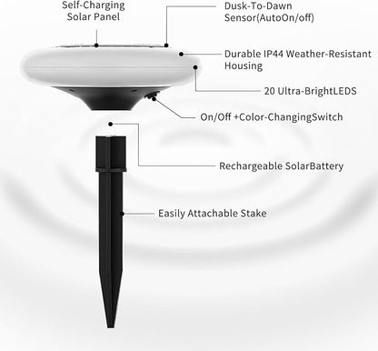 Solar Garden Pathway Lights Color Changing LED Disc Stakes 6 Pack Outdoor Landscape Lighting for Yard Park Walkway Outdoor Solar Lights Solar Driveway Lights