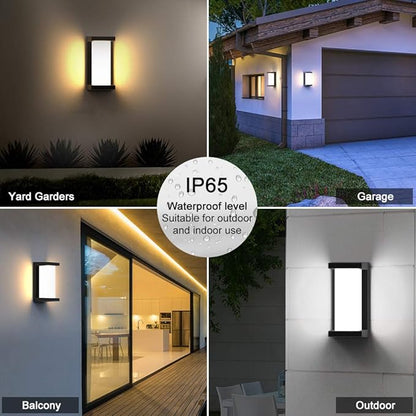 Sytmhoe Modern Outdoor Wall Lights,24W-LED Exterior Wall Sconce Light Fixtures,3-Color-Changeable Wall Mounted Lamps,Matte Black Porch&Patio Light,IP65 Waterproof for Hallway Stairs Gardens