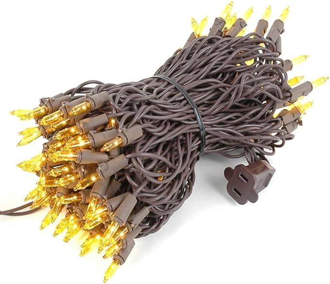 Novelty Lights 50 Feet 100 Bulbs Traditional Incandescent Mini Lights, Yellow on Brown Wire with 6" Spacing | Lumora