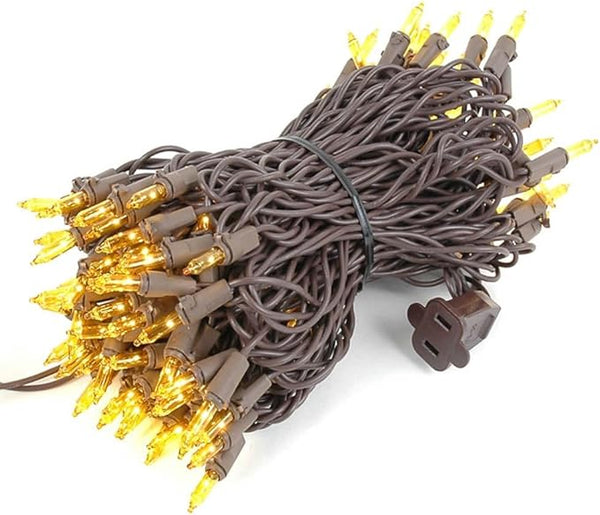 Novelty Lights 50 Feet 100 Bulbs Traditional Incandescent Mini Lights, Yellow on Brown Wire with 6" Spacing | Lumora