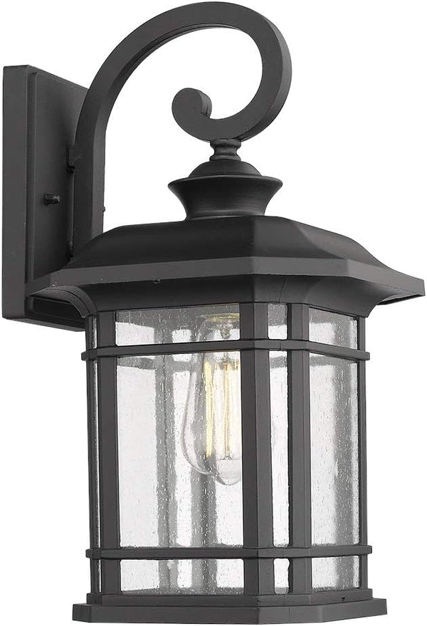 Emliviar Outdoor Wall Lights for House, 1-Light Exterior Wall Sconce Black Finish with Clear Seeded Glass, 17" | Lumora