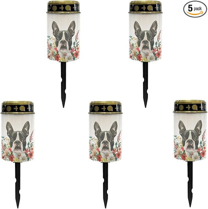 Boston Terrier Solar Garden Lights,Pathway Garden Lights Solar Outdoor LED Solar Powered Firay Lights for Outside,Solar Stake Lights for Yard Patio,Easy to Install