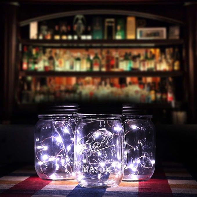 Solar Mason Jar Lantern Light, 3 Pack 20 Led String Starry Hanging Lamp, Fairy Firefly Lights Kit for Patio Garden Wedding Table Decor with Mason Jar & Hanger