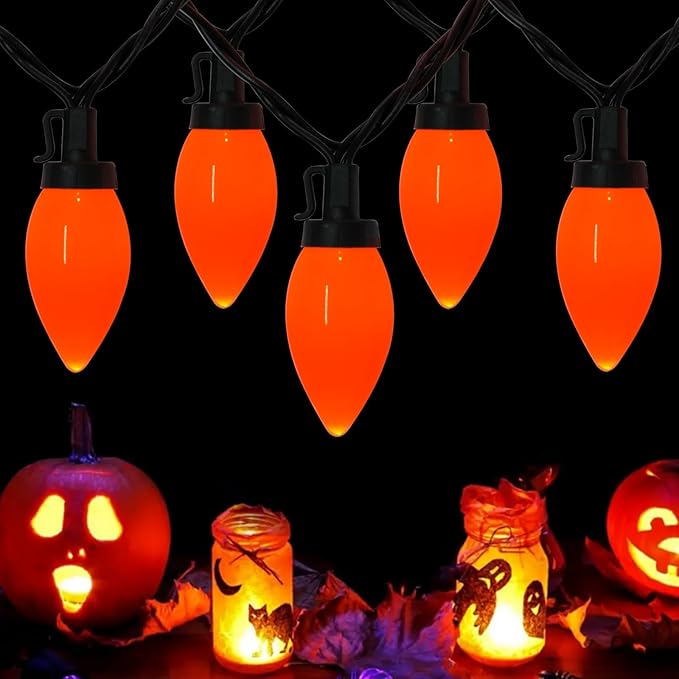 25Ft LED Orange Christmas Lights, C9 Outdoor Christmas Light 25 LED Orange Bulb Lights, Connectable Fall Decor String Light for Thanksgiving Autumn Xmas Halloween Decoration