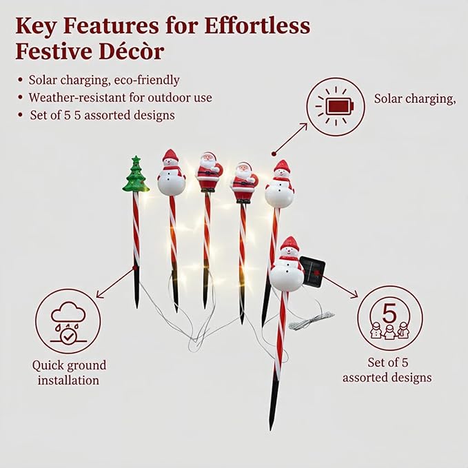 Solar Christmas Pathway Lights - 5 Designs (Star, Snowflake, Santa, Bell), Auto On/Off, Waterproof Warm White LED | Lumora