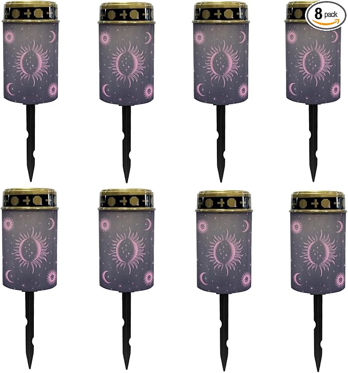 Outdoor Solar Lights for Homs,Moon Star and Sun Landscape Lighting & Accessories Black Solar Lantern,Solar Powered Fairy Lights for Outside Flame Warm White Lights Stoplight