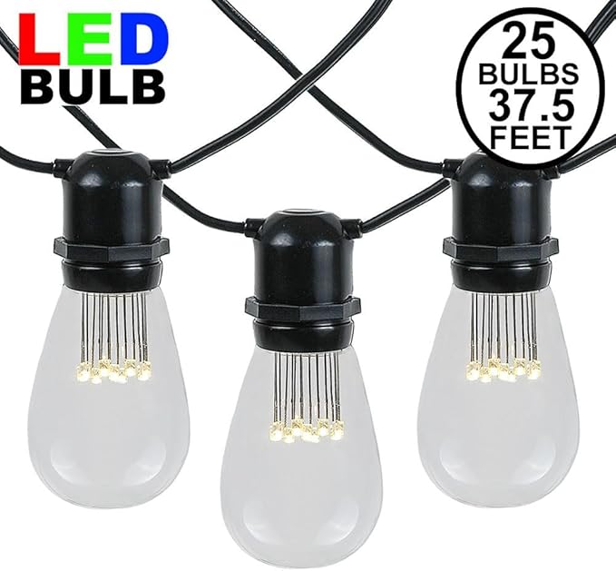 37.5 Foot S14 LED Edison Outdoor String Lights - Commercial Grade String Lights - Backyard Garden Gazebo – Cafe | Lumora
