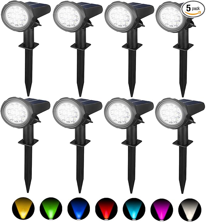 Solar Lights Outdoor Waterproof IP68，3 Lighting Modes，Solar Spot Lights Outdoor，Dark Sensing Auto On/Off ，Solar Powered Garden Yard Spot Solar Lights for Outside Landscape (Multicolor, 8 Pack)