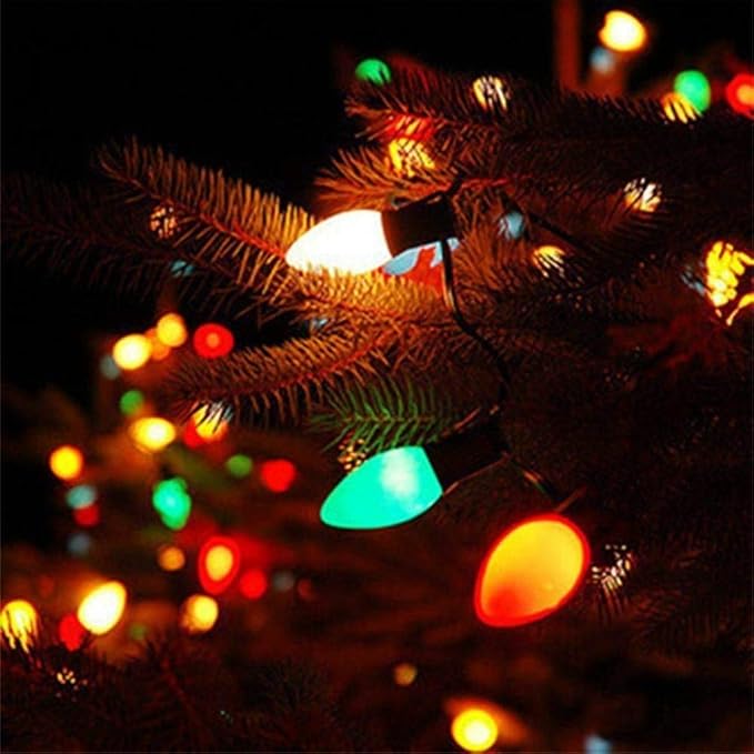 GOOTHY 25Ft Christmas Lights Outdoor, C7 Vintage Christmas Lights with 27 Red White and Green Ceramic Bulbs, Hanging Outdoor Decorations Light Waterproof for Holidays Patio Garden Party Roofline