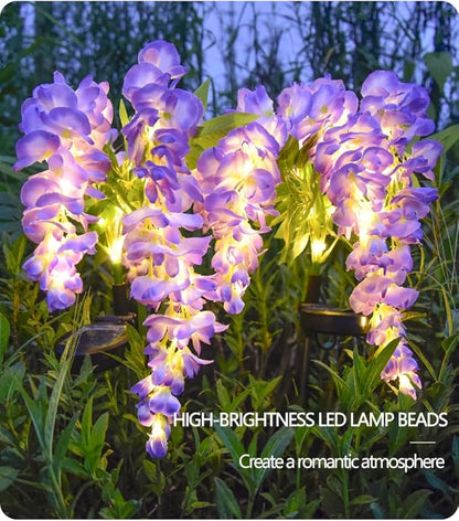 2 Pack Solar Garden Lights Wisteria Flower IP65, Outdoor Waterproof, Warm Light & 2 Lightning Modes, for Gardens, patios, courtyards, and Holiday/Wedding Decorations (Blue & Purple)