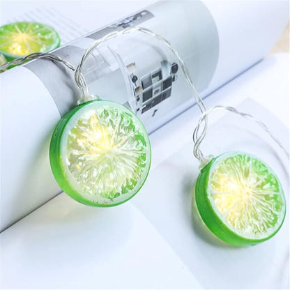 Fruit String Lights Battery Powered Indoor Outdoor Lighting Lamp Strawberry/Grape/Watermelon/Lemon/Banana for Wedding Home Birthday Garden Yard Patio Party Decorations (Green Lemon)