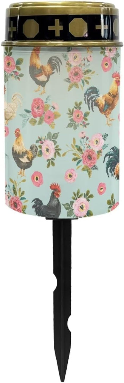 Rooster Floral Solar Garden Lights Outdoor Solar Stake Lights Memorial Cemetery Decorations Driveway Markers for Outside Patio Yard Pathway Gravesite Decor for Loss of Loved One