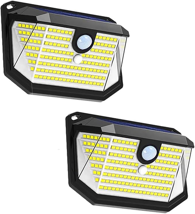 (2 Pack) Solar Wall Lights Outdoor, 202PCS LED White,Cordless,Waterproof IP65,0.55W PV Panel,Automatic Lighting | Lumora