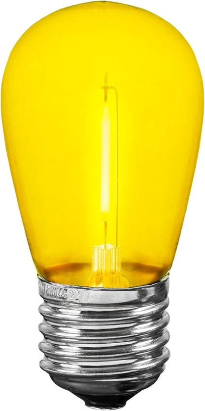 Novelty Lights Outdoor String Light Replacement Bulbs, 5 Pack S14 LED Edison Shatterproof Plastic, E26 Base, 30,000-Hour Lifespan, Yellow
