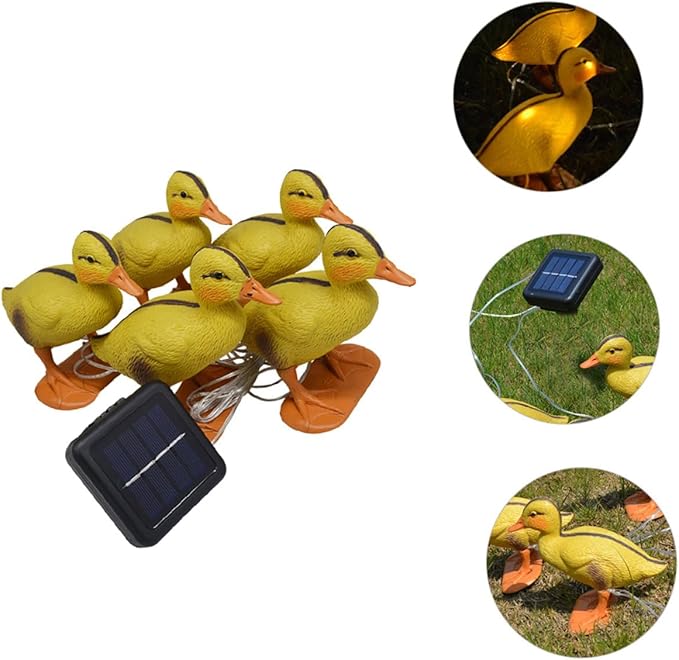 Lurrose Solar Powered LED Garden Duck Path Lights, 5-Set Outdoor Lawn Stake Lamps for Yard and Patio Decor, Waterproof Solar Lawn Lighting for Garden Pathway