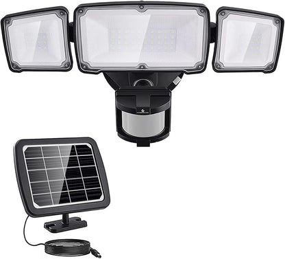 GLORIOUS-LITE Solar Security Lights 2400mAh LED Motion Sensor Light Outdoor, Rechargable 1600lm Solar Flood Light, 5500-6000K, IP 65 Waterproof for Garage, Yard, Porch, Entryways - Black