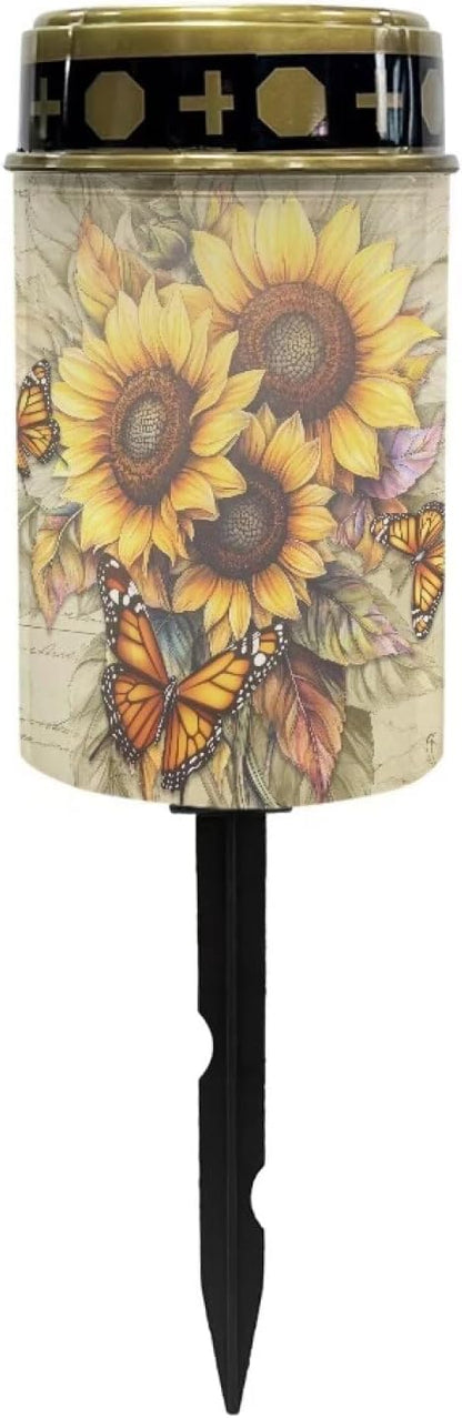 Sunflower Butterfly Solar Powered Cemetery Memorial Light,Cemetery Decorations for Grave,Grave Markers for Cemetery Solar Cemetery Lamp,Solar Grave Light