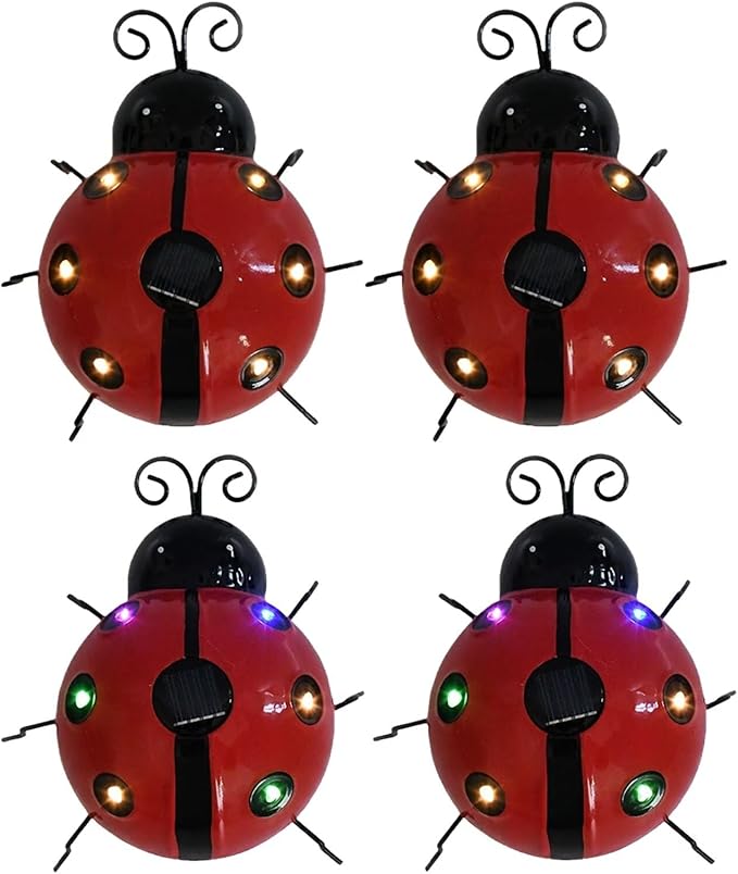 Solar Ladybug Lights Metal Garden Decor for Outside Cute Ladybugs Yard Art Lawn Ornaments Sculptures & Statues with Solar Lights Outdoor Fence Decoration for Patio