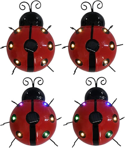 Solar Ladybug Lights Metal Garden Decor for Outside Cute Ladybugs Yard Art Lawn Ornaments Sculptures & Statues with Solar Lights Outdoor Fence Decoration for Patio