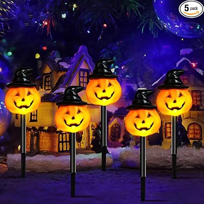 5pack Solar Halloween Skull Lights Decorations Outdoor, Waterproof Skull Solar Pathway Lights, Solar Halloween Garden Lights Scary Skeleton LED Lights for Patio Lawn Yard Garden (C)