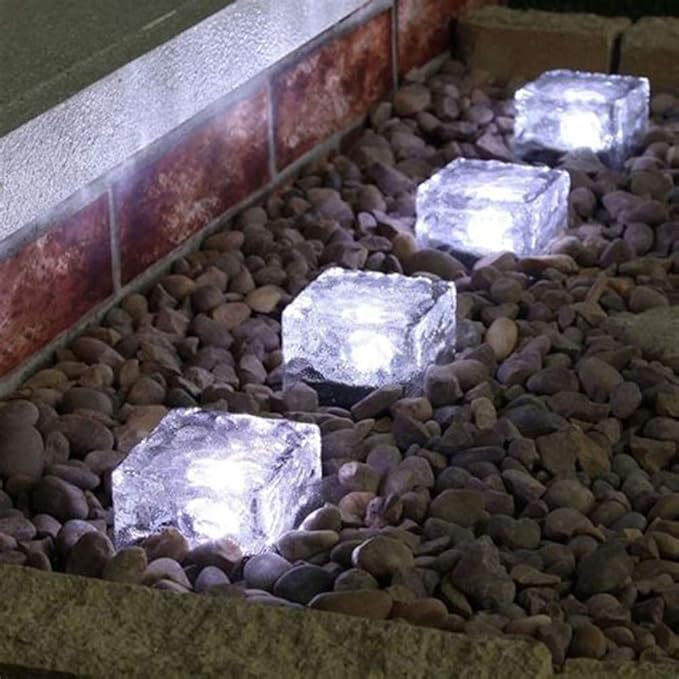 6 Pack Solar Ice Cube Lights IP65-Waterproof Brick Light 4-LED Solar Brick Light Chritmas Outdoor Brick Decor in Garden Patio Yard Lawn Pool(2.75in2.75in（Cold White）