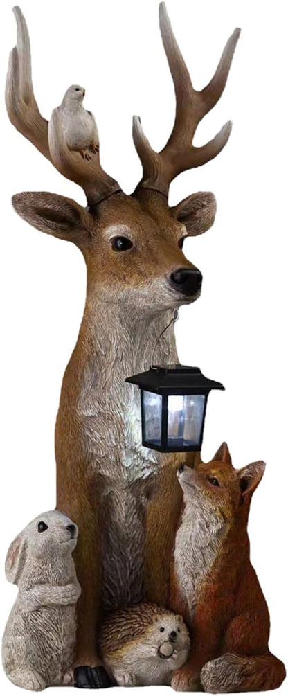 Creative Deer Rabbit Hedgehog Wolf Modeling Sculpture Lights, Small Animal Solar Resin Sculpture Lamp, Outdoor Solar Statue Lamps, Waterproof Energy Saving for Garden Lawn Yard Decoration (Brown)